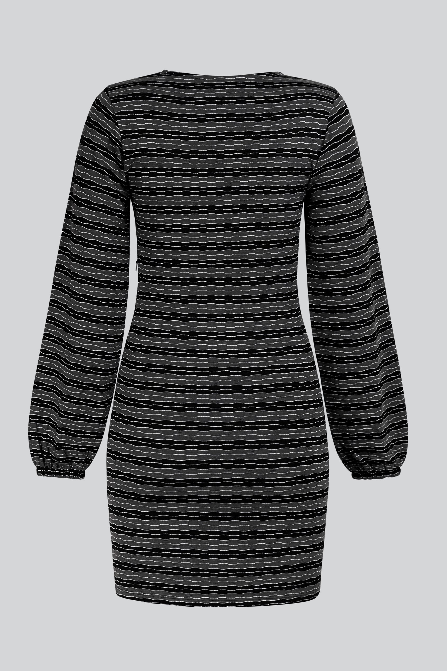 Metallic Silver V-Neck Long Sleeve Mini Dress