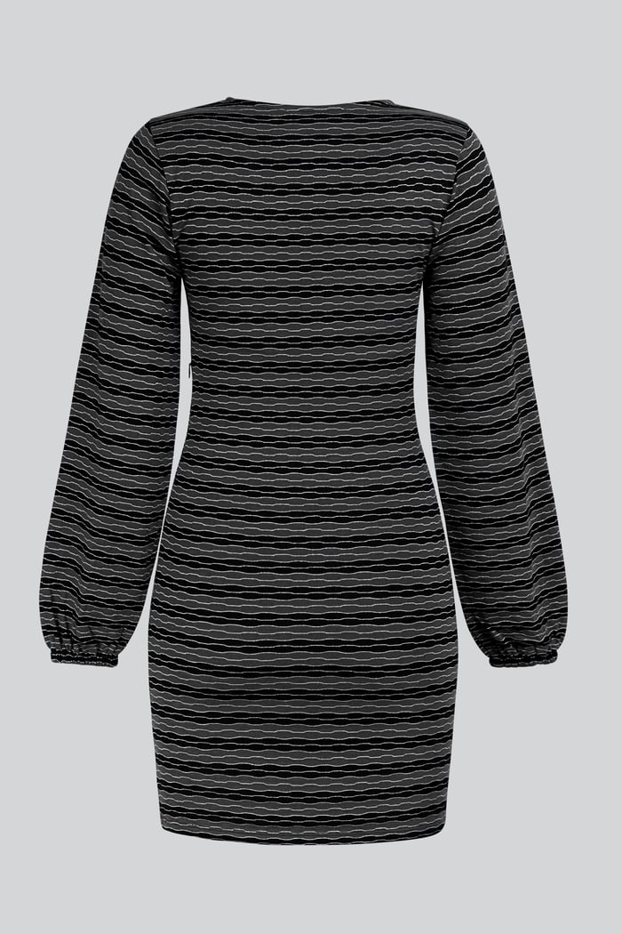 Metallic Silver V-Neck Long Sleeve Mini Dress