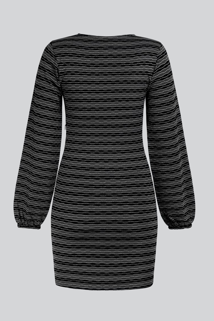 Metallic Silver V-Neck Long Sleeve Mini Dress