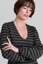 Metallic Silver V-Neck Long Sleeve Mini Dress