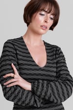 Metallic Silver V-Neck Long Sleeve Mini Dress