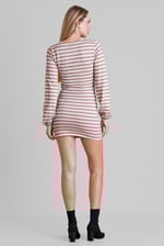 Metallic Silver V-Neck Long Sleeve Mini Dress