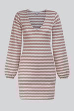 Metallic Silver V-Neck Long Sleeve Mini Dress