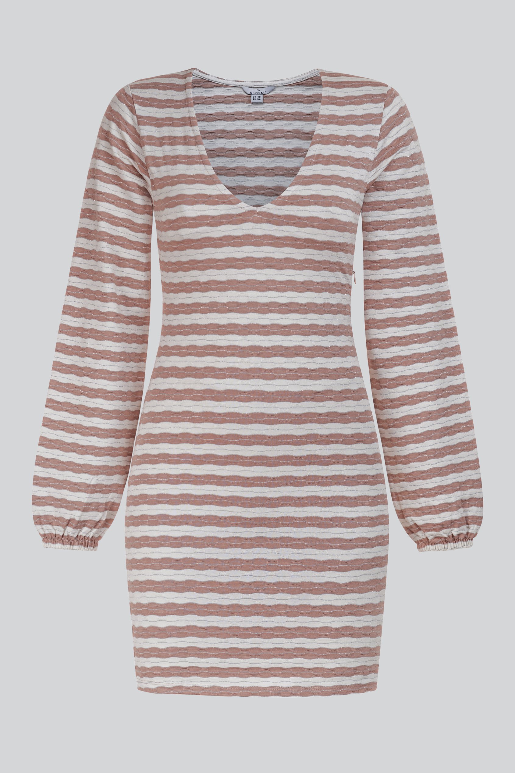 Metallic Silver V-Neck Long Sleeve Mini Dress