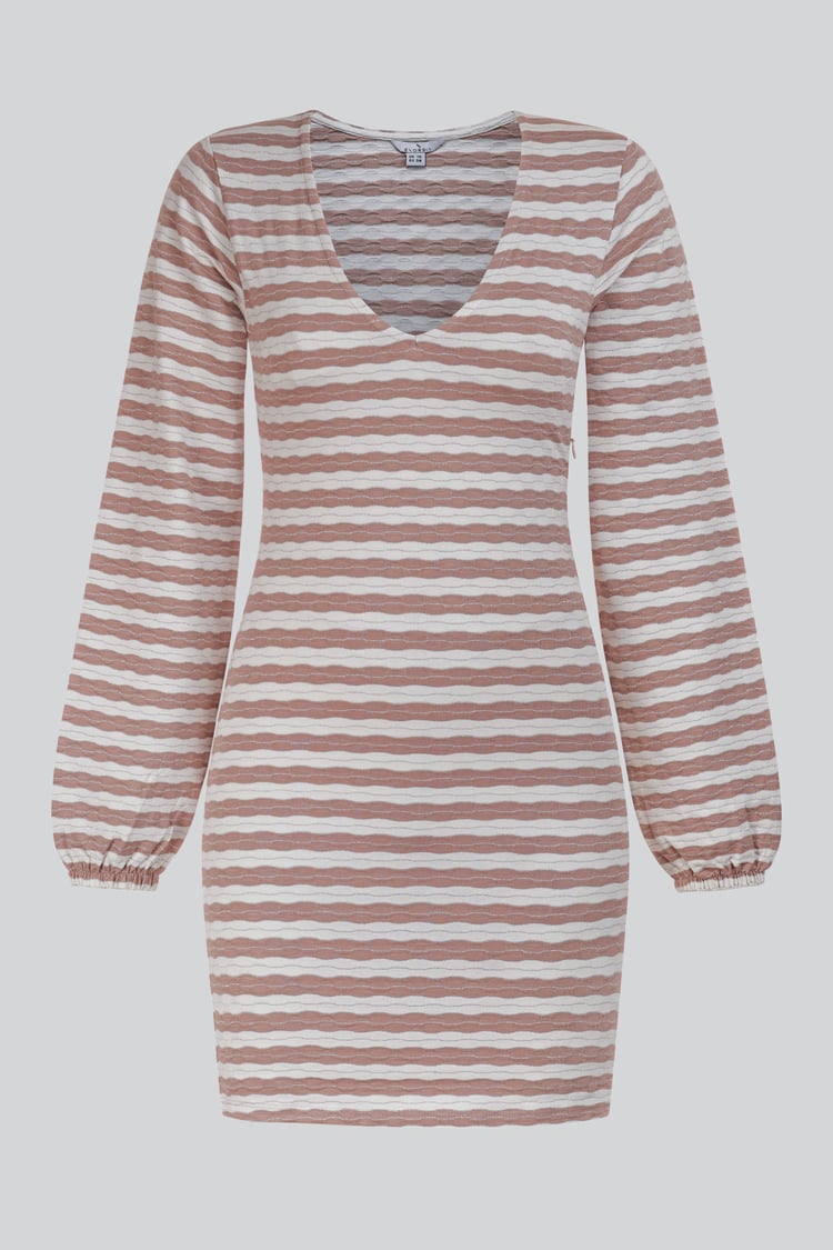 Metallic Silver V-Neck Long Sleeve Mini Dress