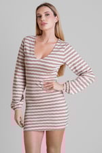 Metallic Silver V-Neck Long Sleeve Mini Dress