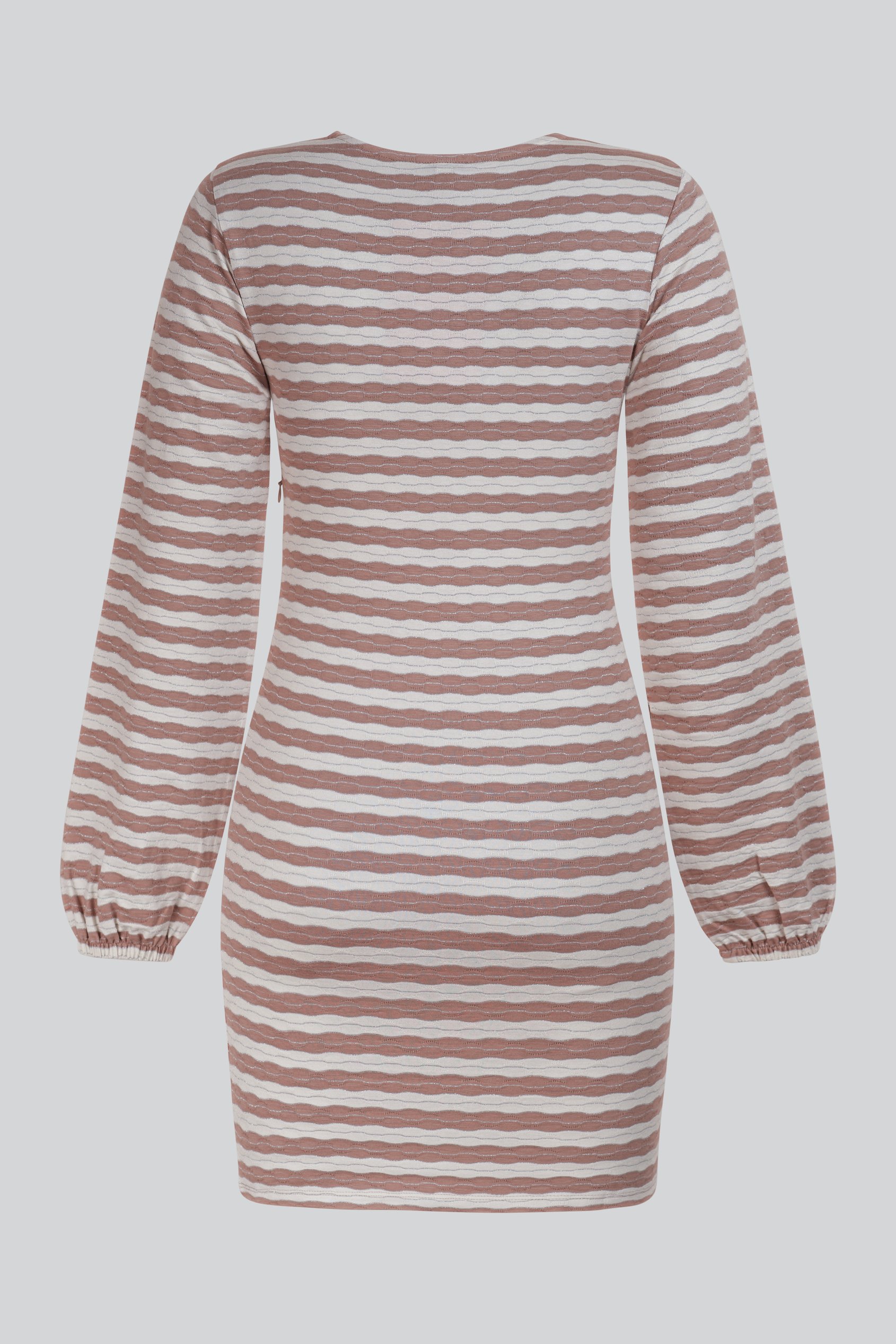 Metallic Silver V-Neck Long Sleeve Mini Dress