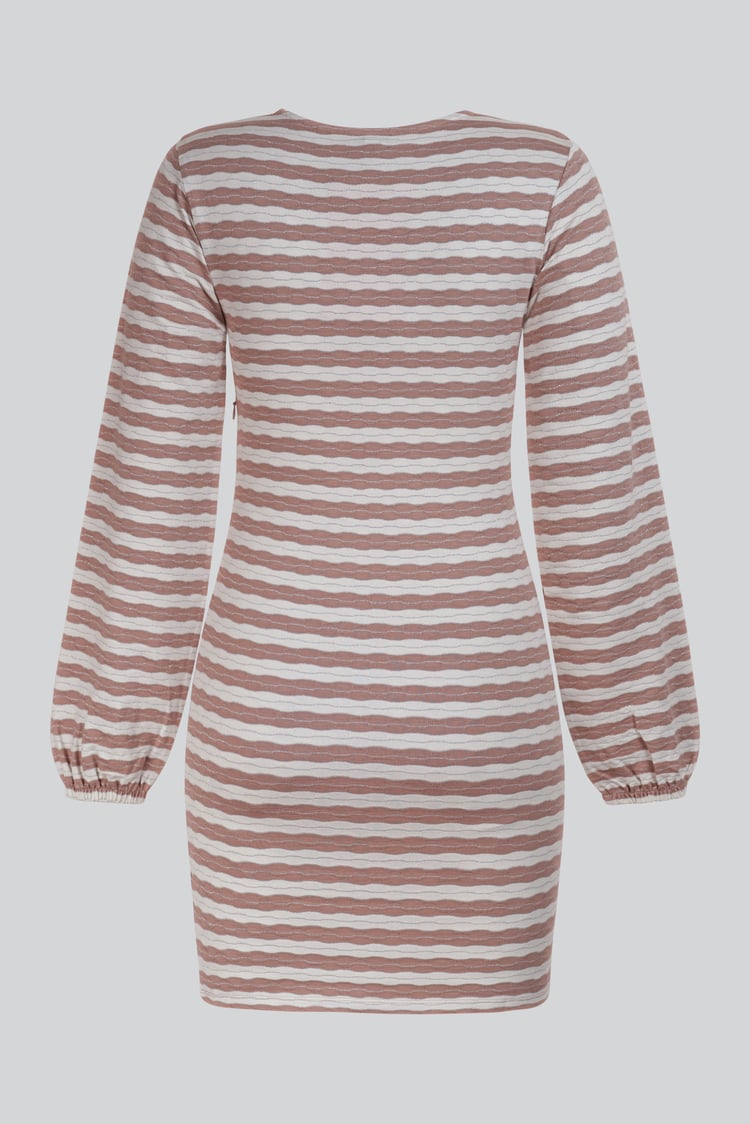 Metallic Silver V-Neck Long Sleeve Mini Dress