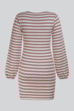 Metallic Silver V-Neck Long Sleeve Mini Dress