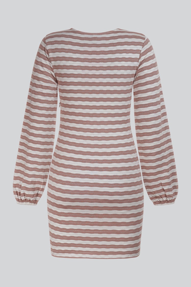 Metallic Silver V-Neck Long Sleeve Mini Dress