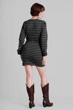 Metallic Silver V-Neck Long Sleeve Mini Dress