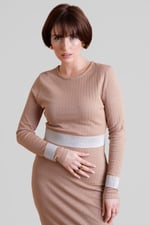 Shiny Silver Metallic Stretch Midi Dress