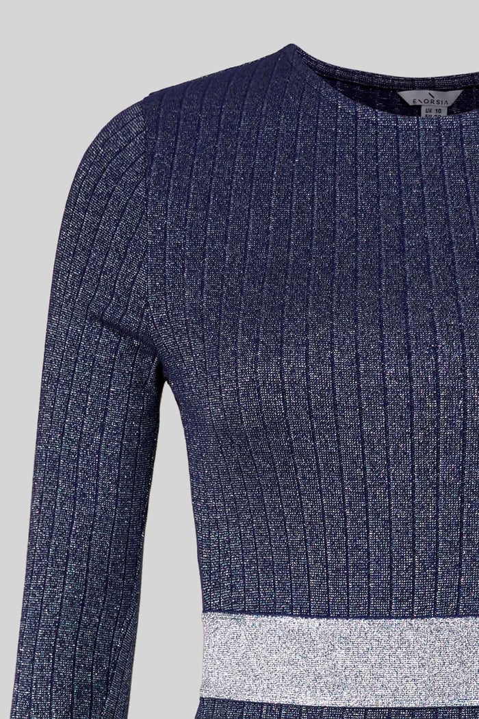 Shiny Silver Metallic Stretch Midi Dress