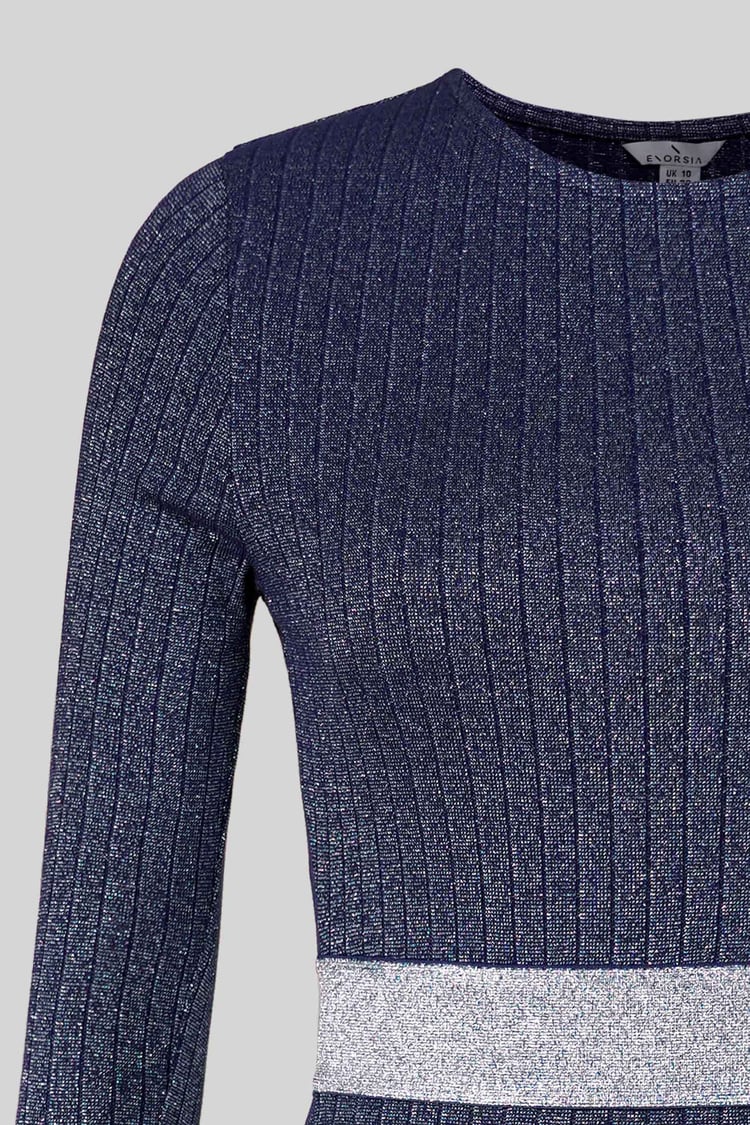 Shiny Silver Metallic Stretch Midi Dress