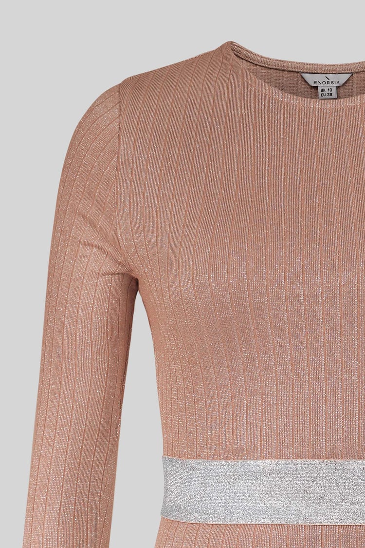 Shiny Silver Metallic Stretch Midi Dress