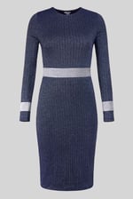 Shiny Silver Metallic Stretch Midi Dress