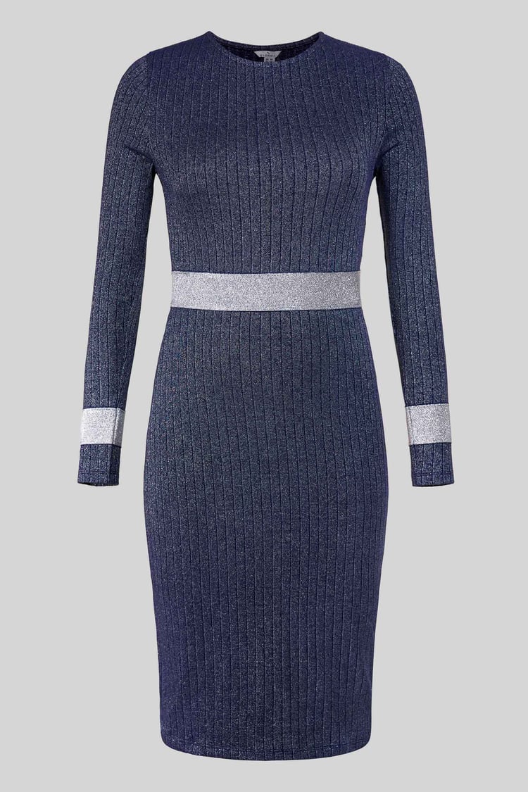 Shiny Silver Metallic Stretch Midi Dress