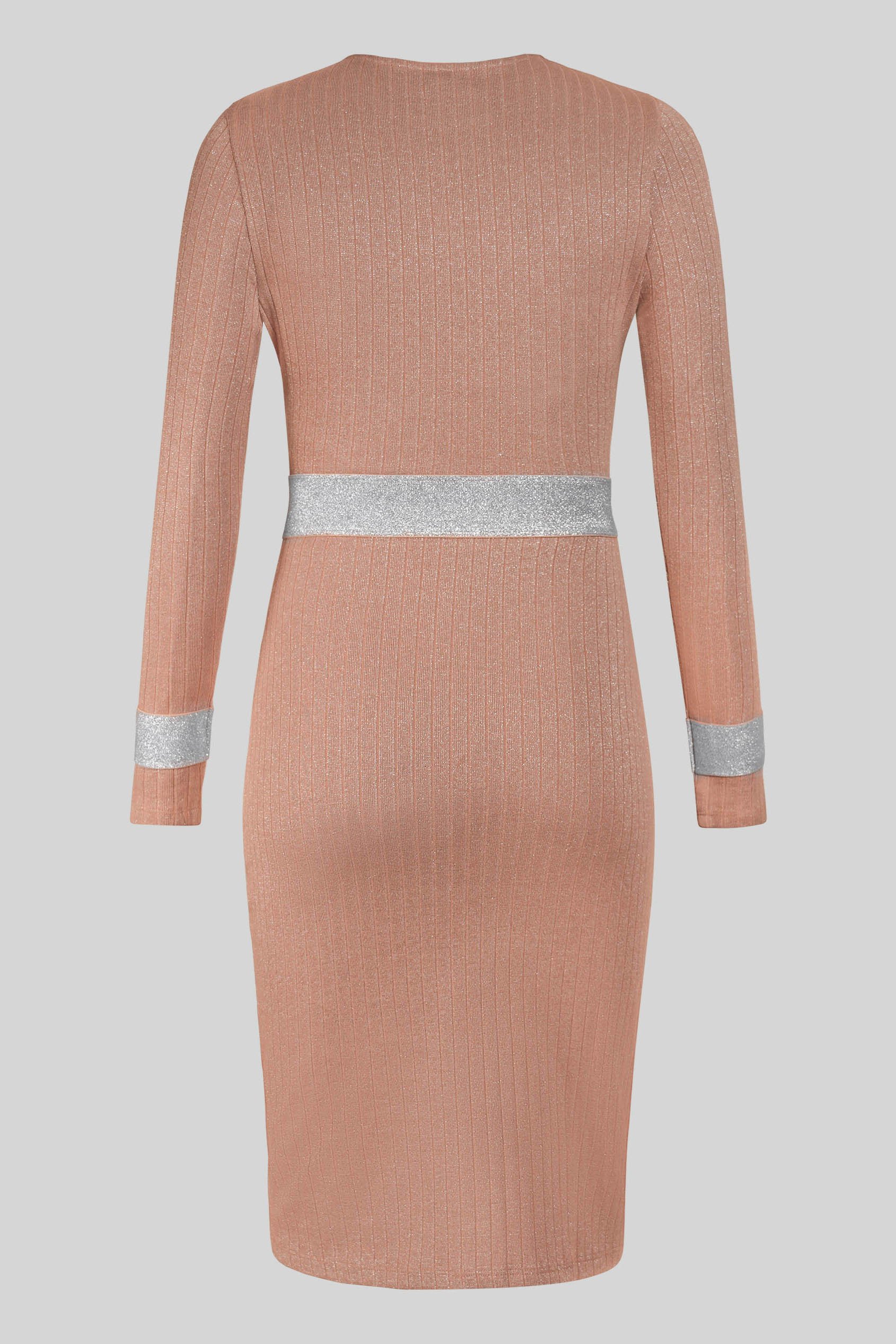 Shiny Silver Metallic Stretch Midi Dress