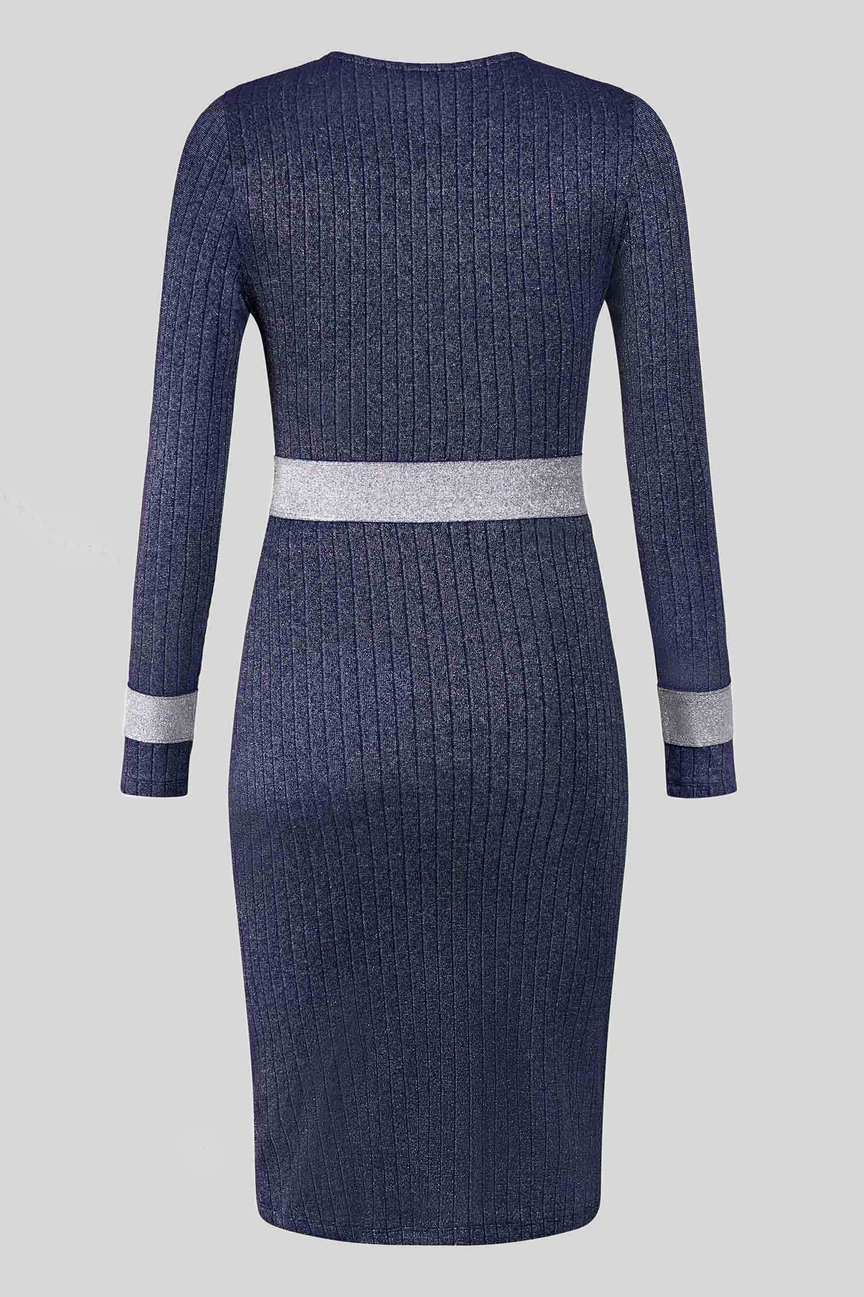 Shiny Silver Metallic Stretch Midi Dress