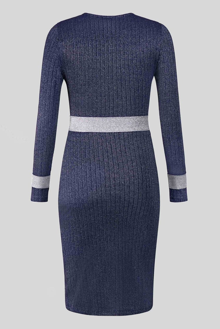 Shiny Silver Metallic Stretch Midi Dress