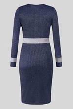 Shiny Silver Metallic Stretch Midi Dress