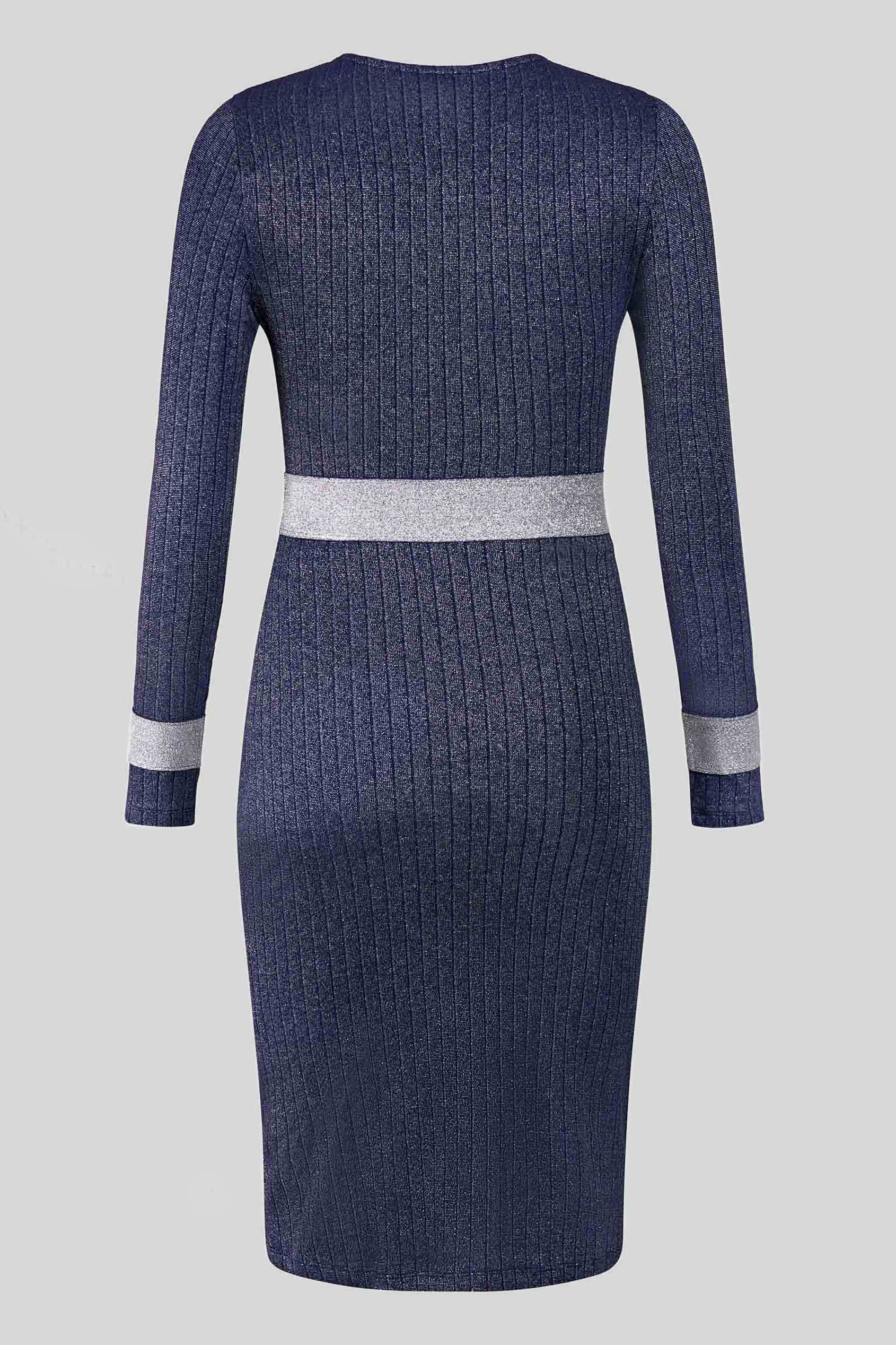 Shiny Silver Metallic Stretch Midi Dress