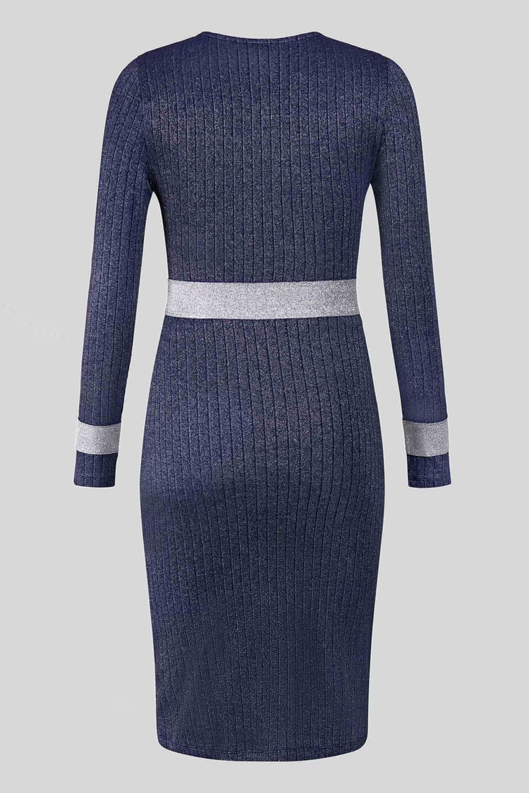 Shiny Silver Metallic Stretch Midi Dress