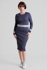 Shiny Silver Metallic Stretch Midi Dress