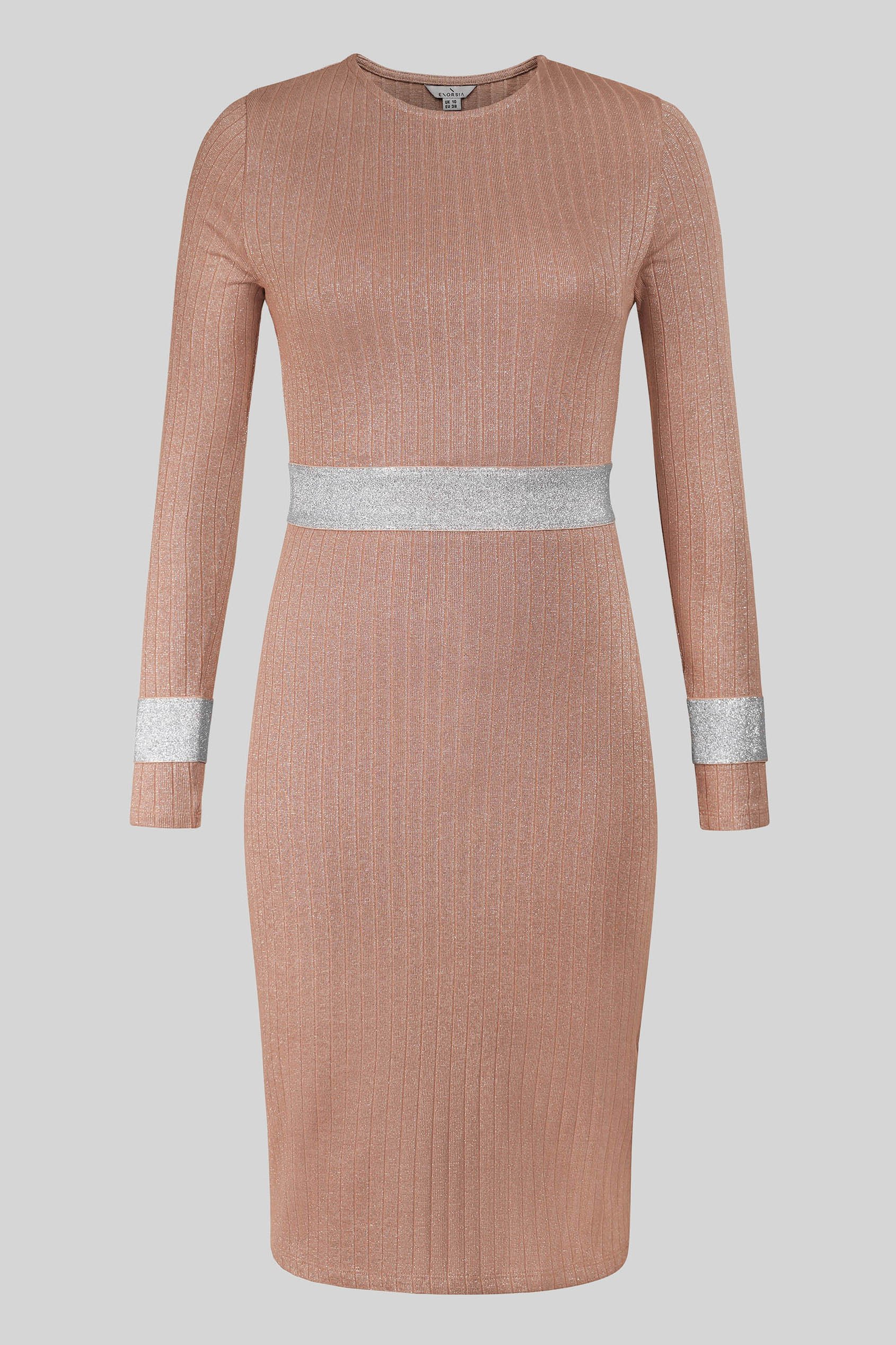 Shiny Silver Metallic Stretch Midi Dress