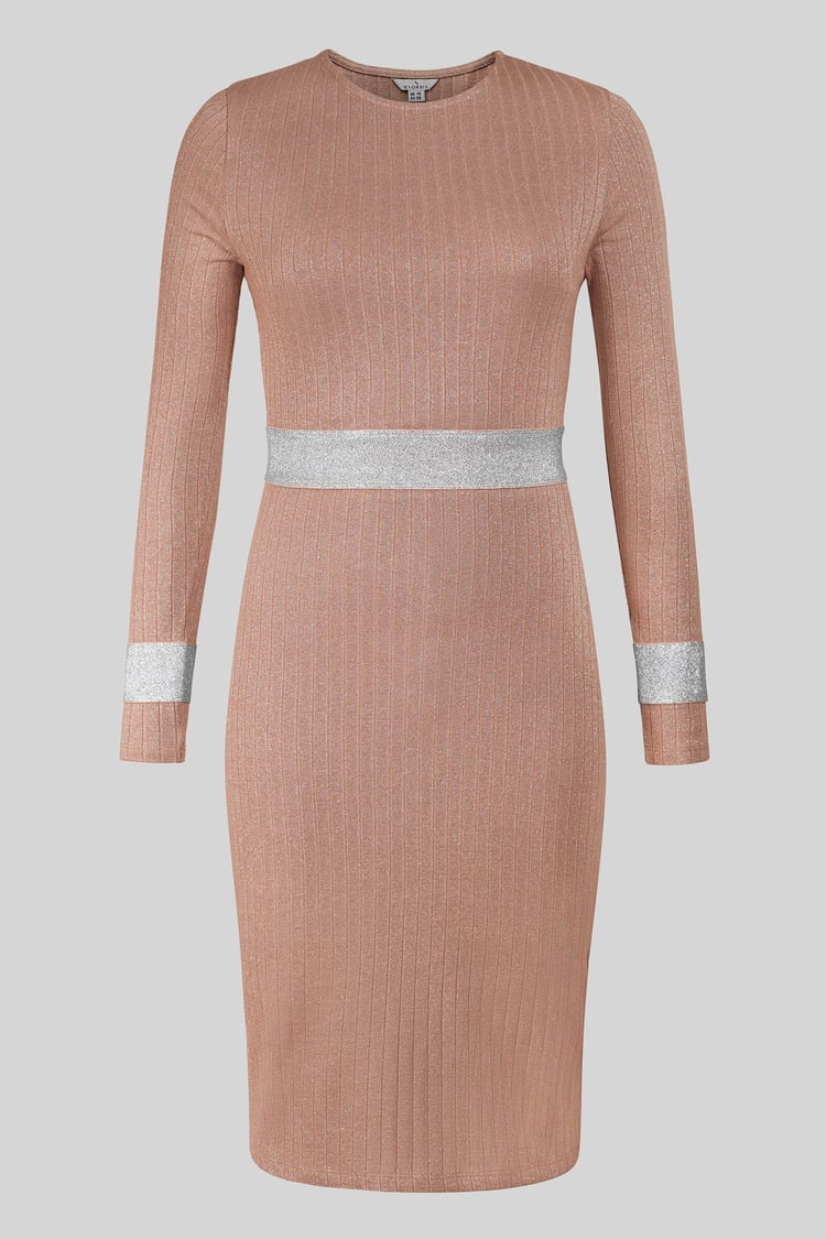 Shiny Silver Metallic Stretch Midi Dress