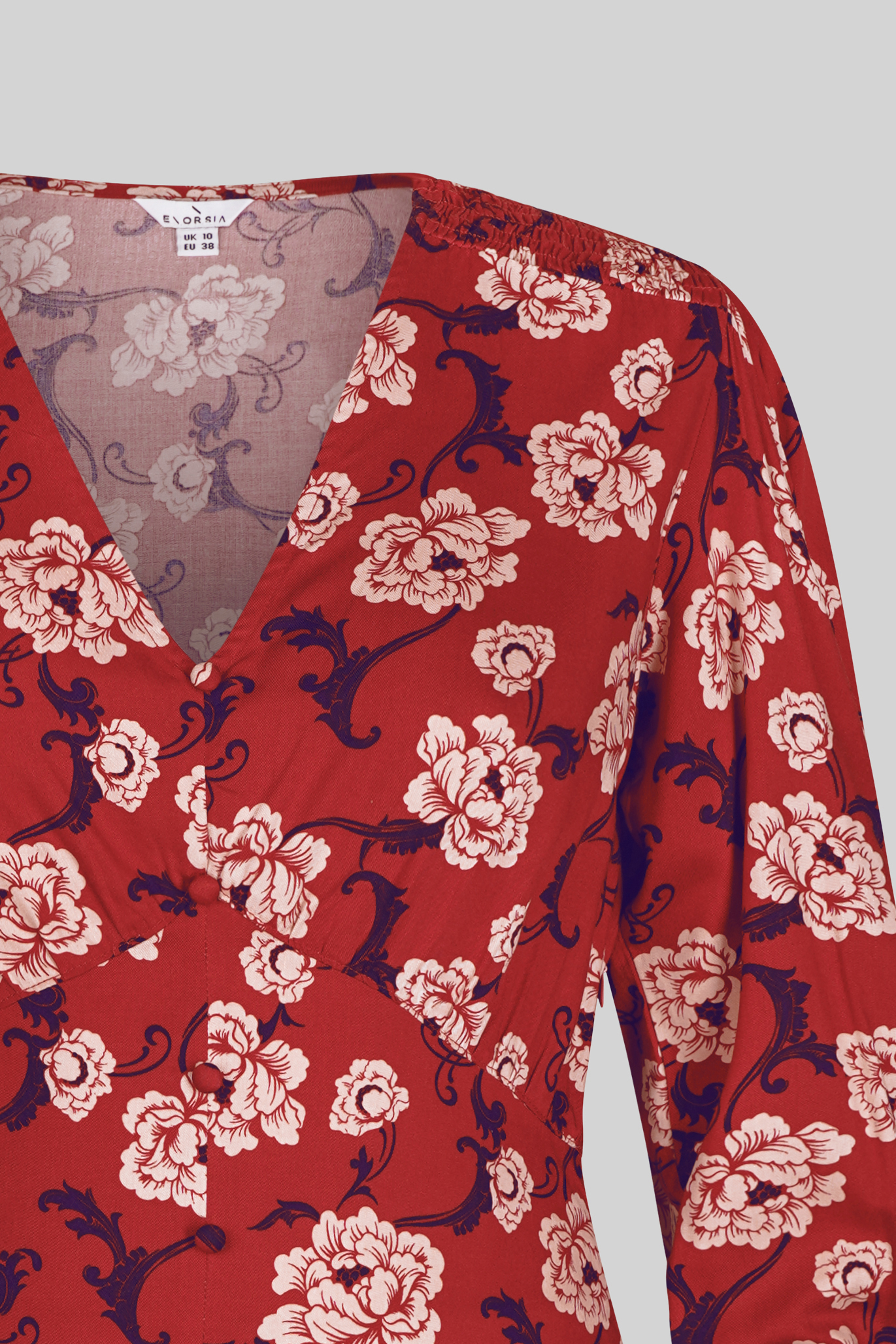 Printed V-Neck Mini Dress With Puff Sleeves and Smock Details