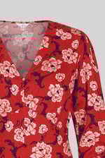 Printed V-Neck Mini Dress With Puff Sleeves and Smock Details