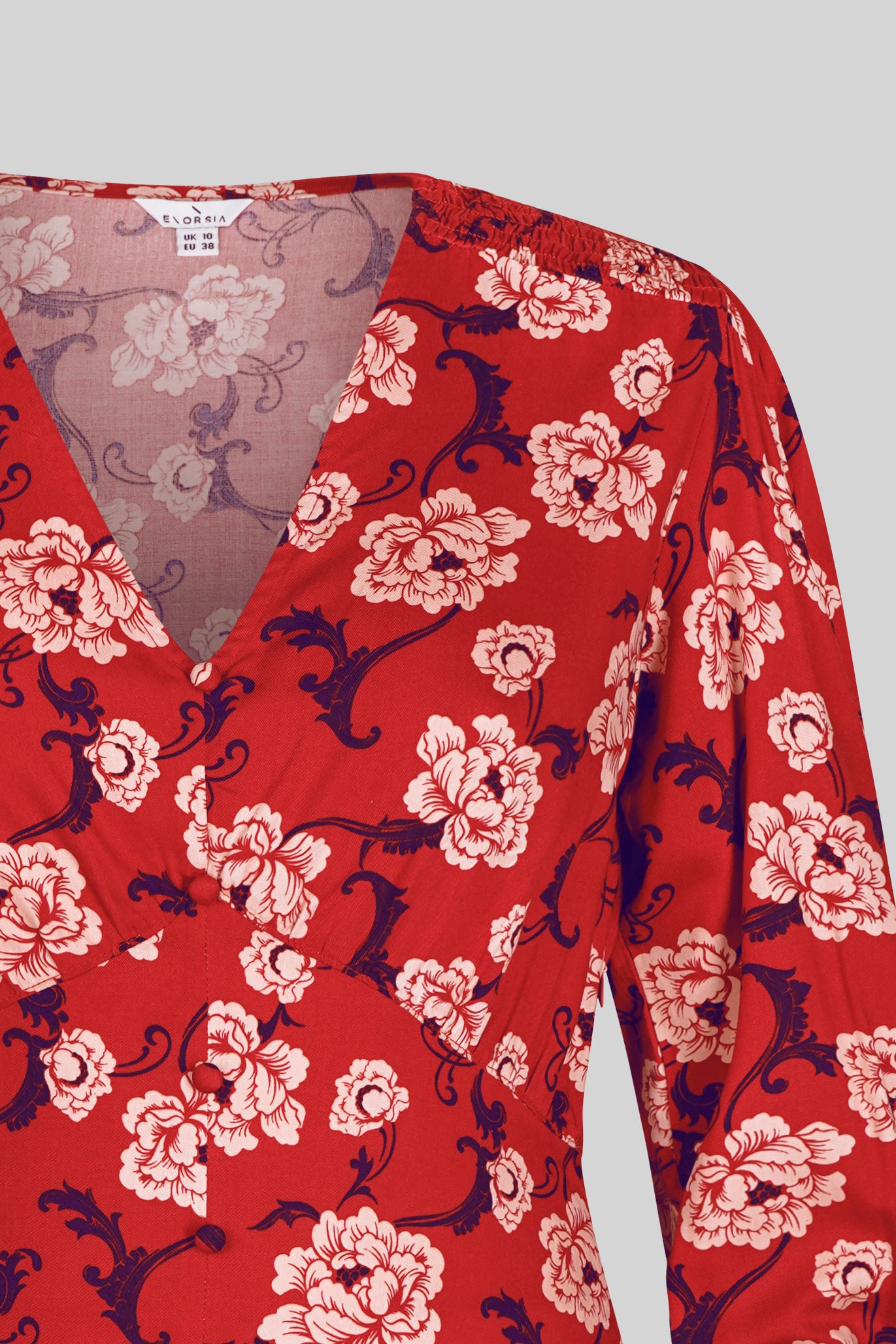 Printed V-Neck Mini Dress With Puff Sleeves and Smock Details