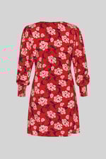 Printed V-Neck Mini Dress With Puff Sleeves and Smock Details