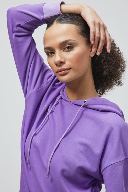 Purple Slogan Life Tonnel Rib Hoodies