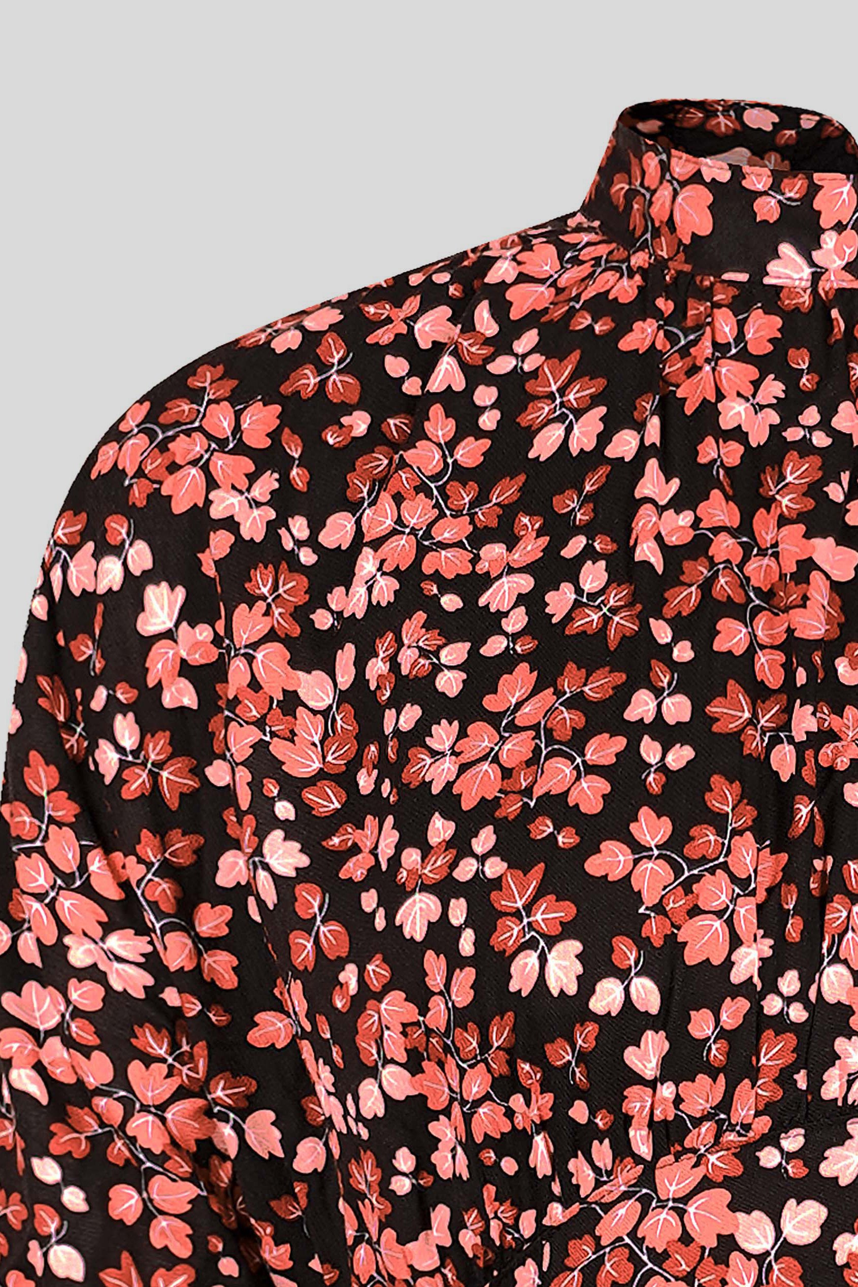 Dark Floral High Neck Ruched Midi Dress