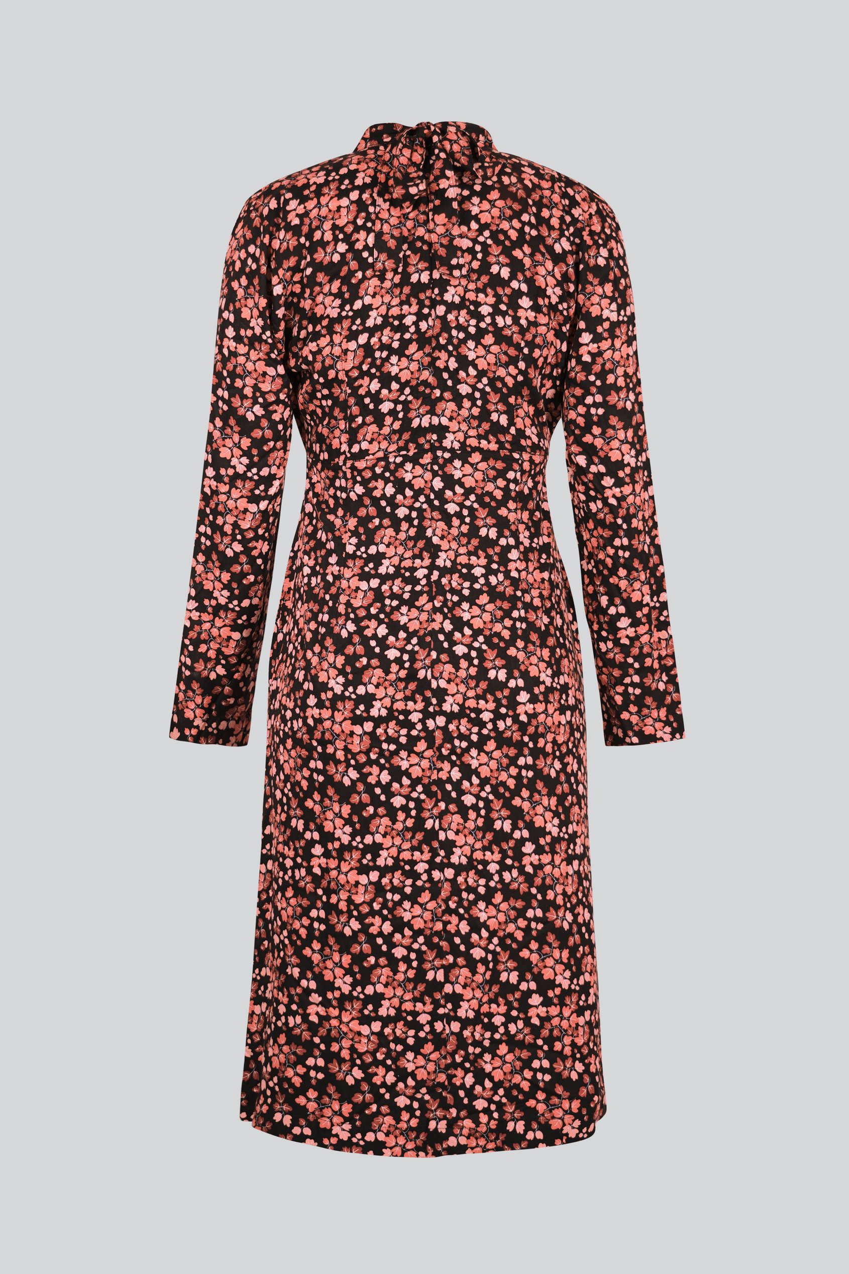 Dark Floral High Neck Ruched Midi Dress