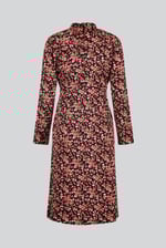 Dark Floral High Neck Ruched Midi Dress