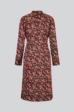 Dark Floral High Neck Ruched Midi Dress