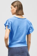 Frill Sleeves Mash Textured Jersey T-Shirt