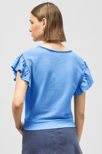 Frill Sleeves Mash Textured Jersey T-Shirt