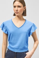 Frill Sleeves Mash Textured Jersey T-Shirt