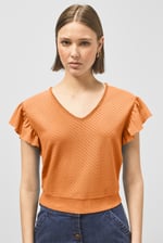 Frill Sleeves Mash Textured Jersey T-Shirt