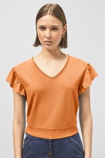 Frill Sleeves Mash Textured Jersey T-Shirt