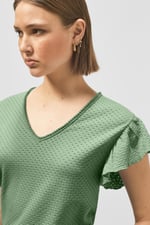 Frill Sleeves Mash Textured Jersey T-Shirt