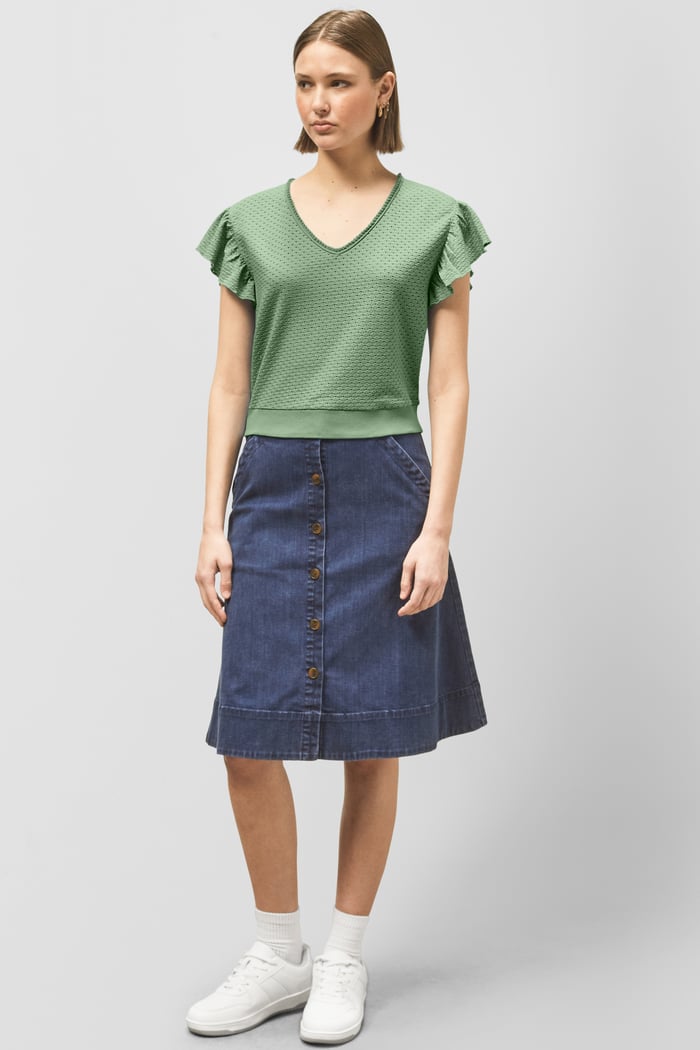 Frill Sleeves Mash Textured Jersey T-Shirt