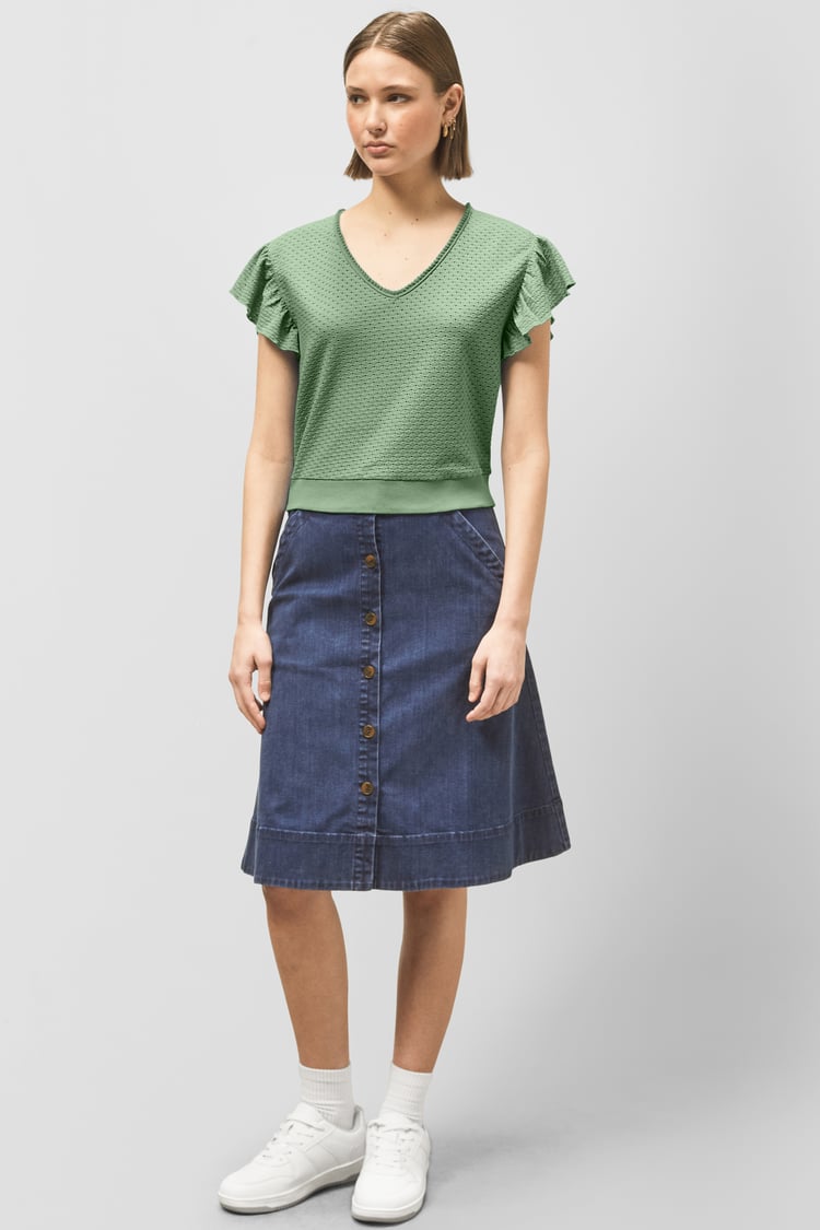 Frill Sleeves Mash Textured Jersey T-Shirt