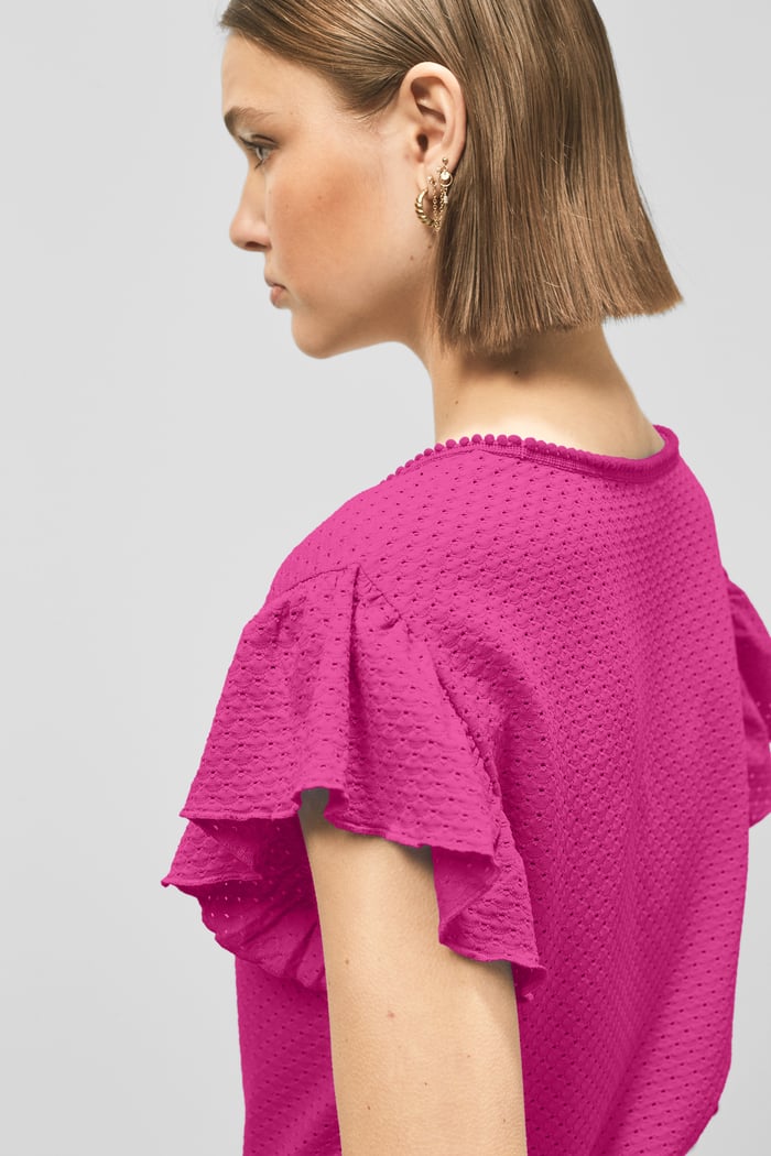 Frill Sleeves Mash Textured Jersey T-Shirt