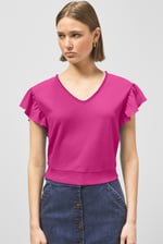 Frill Sleeves Mash Textured Jersey T-Shirt