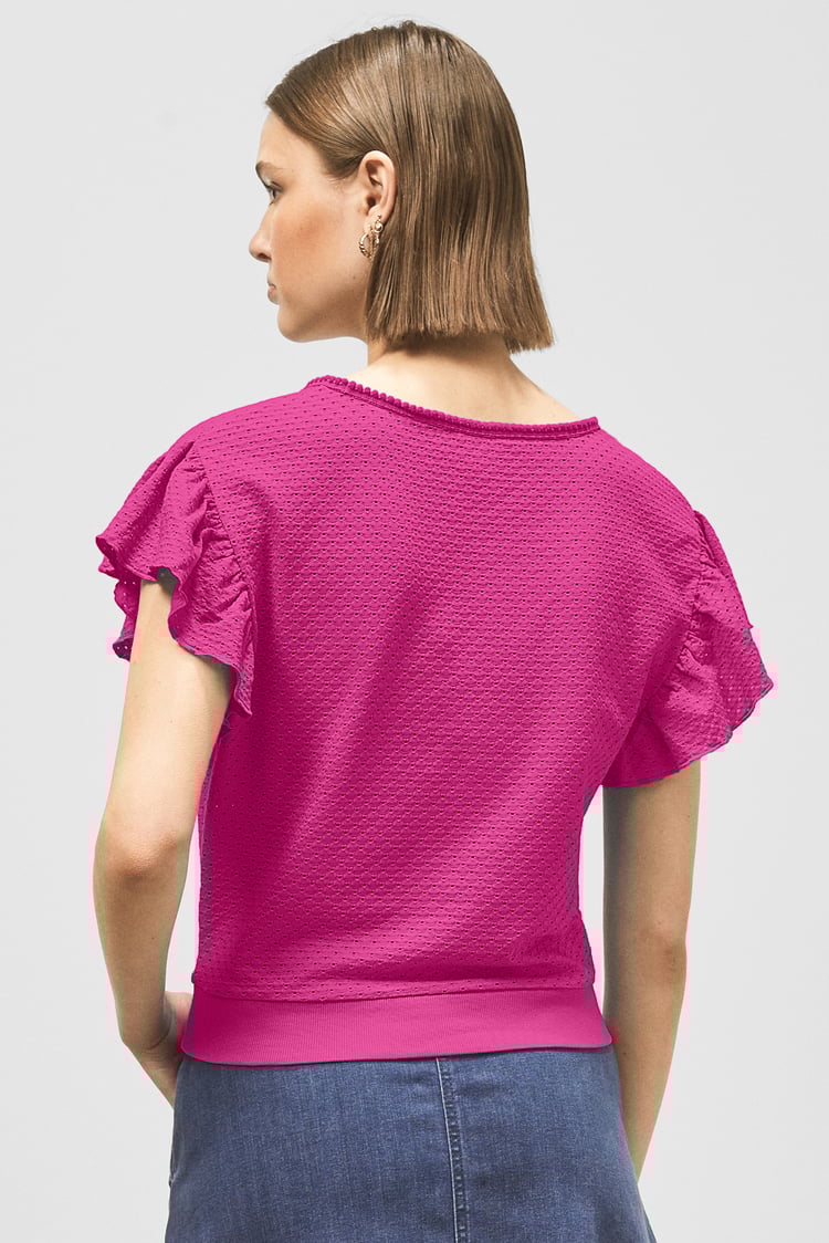 Frill Sleeves Mash Textured Jersey T-Shirt